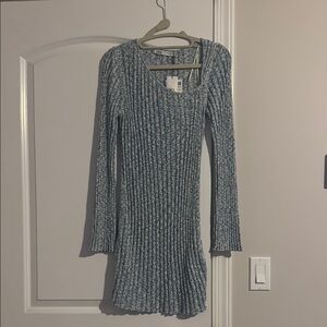 Zara Blue Ribbed Long Sleeve Sweater Dress